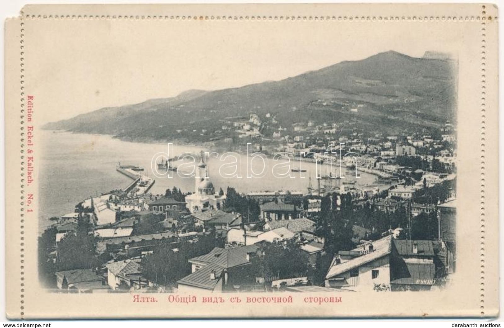 ** T2/T3 Yalta, Jalta; General View With Ship Station, Port. Edition Eckel & Kallach No. 1. Foldable Card (perforated) - Ohne Zuordnung