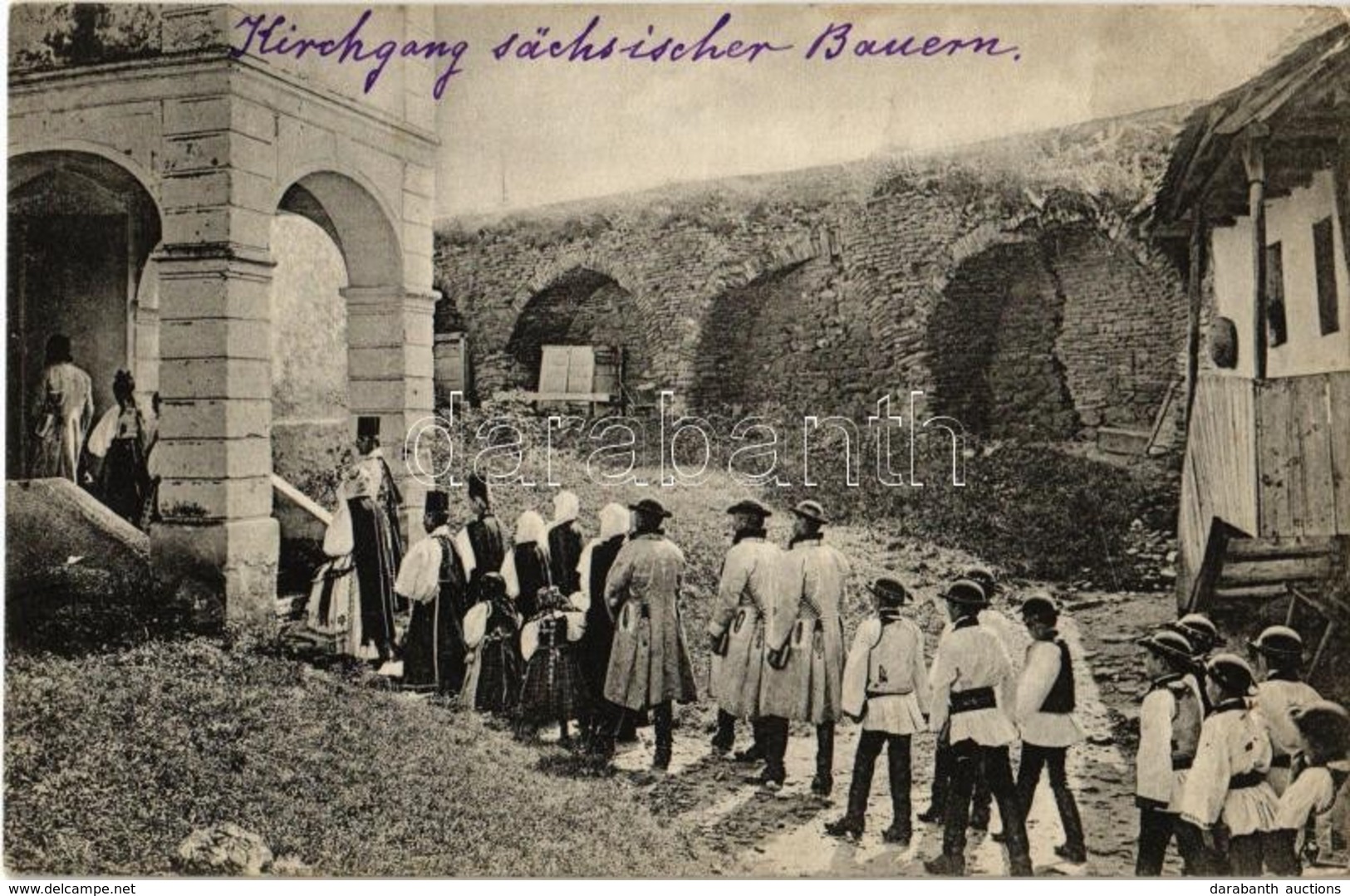 T2/T3 1914 Kirchgang Sächsischer Bauern / German Saxon Folklore, Churchgoers (wert Corner) - Zonder Classificatie