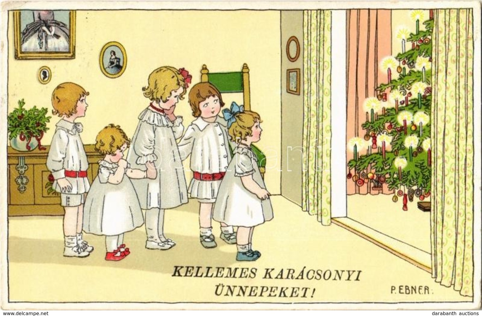 T2/T3 Kellemes Karácsonyi Ünnepeket! / Christmas Children Art Postcard. M. Munk Nr. 1412. Litho S: Pauli Ebner (EK) - Ohne Zuordnung