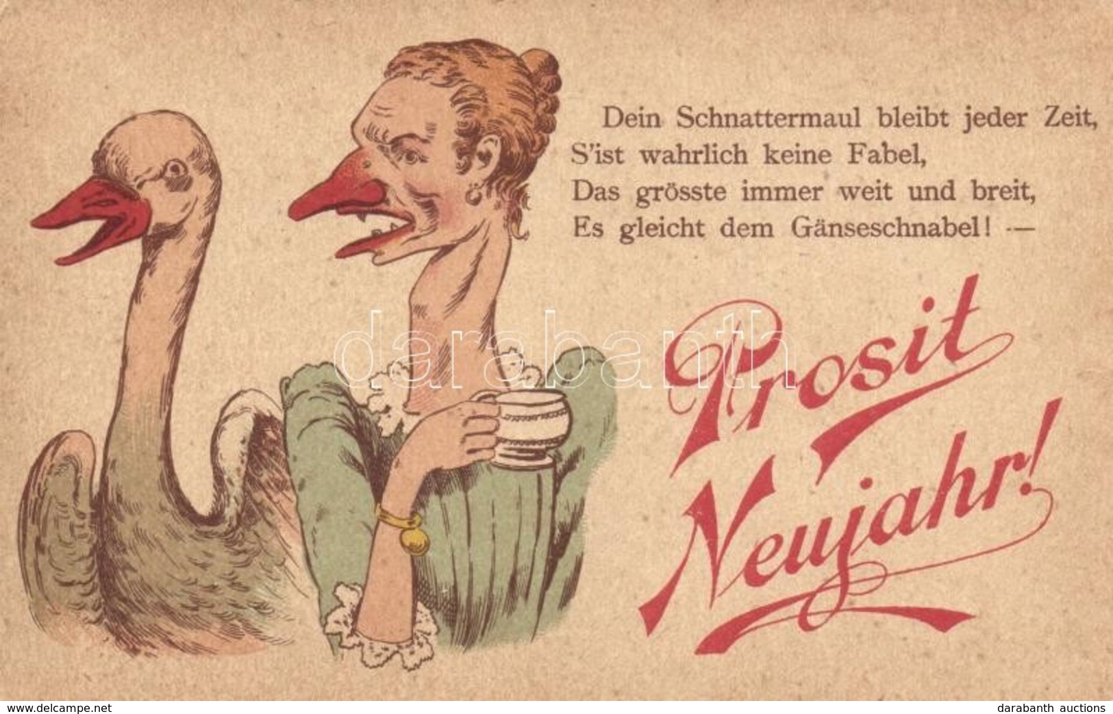 ** T2/T3 New Year, Woman With Goose, Mocking Humour - Ohne Zuordnung