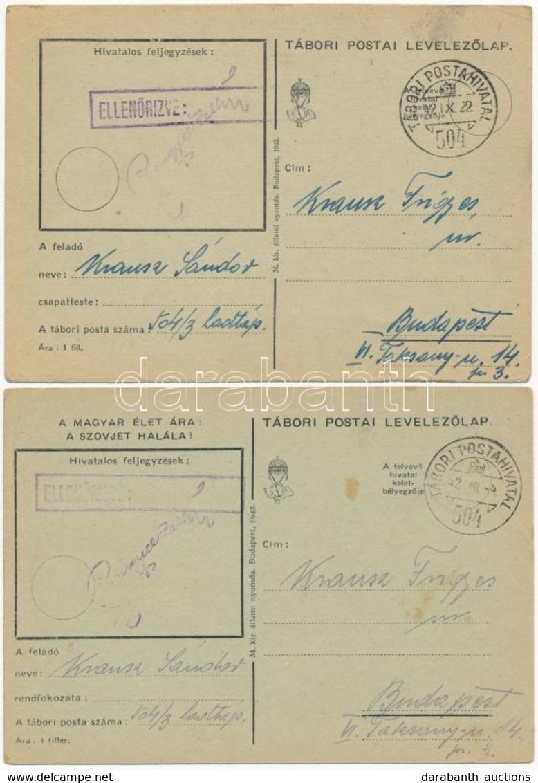 1942 Krausz Sándor Zsidó 504/3 Hadtáp KMSZ (közérdekű Munkaszolgálatos) Levele Apjának Krausz Frigyesnek. A Magyar élet  - Unclassified