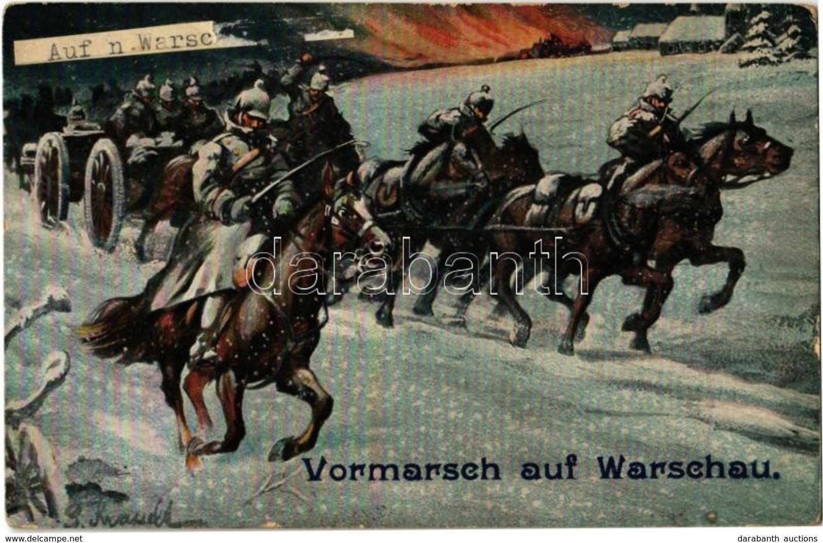 * T2/T3 Vormarsch Auf Warschau / WWI Austro-Hungarian K.u.K. And German Military Art Postcard, Advance To Warsaw. Artist - Unclassified