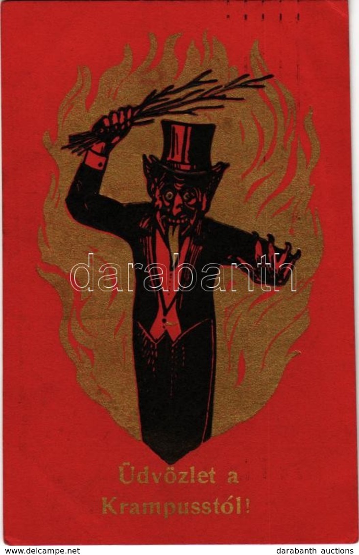 T2/T3 Krampus Art Postcard. Emb. Golden Decorated  (EK) - Zonder Classificatie