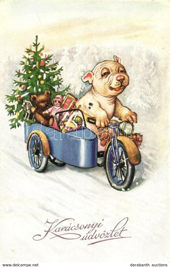 * T2/T3 'Karácsonyi üdvözlet' / Christmas, Bonzo Dog On Motorcycle With Sidecar, W.S.S.B. No. 8369 (Rb) - Non Classificati