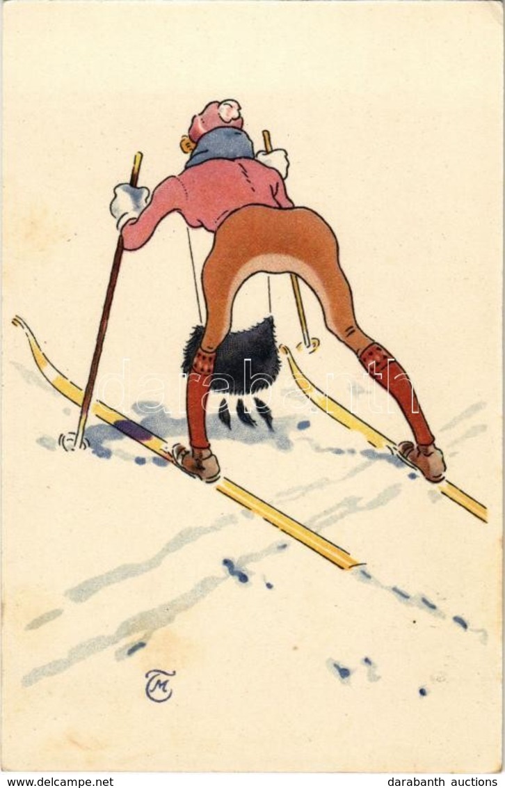 ** T2/T3 Wintersport / Winter Sport, Skiing Lady, Slightly Erotic, Humour. 26/VI. Litho S: T. M. (EK) - Unclassified