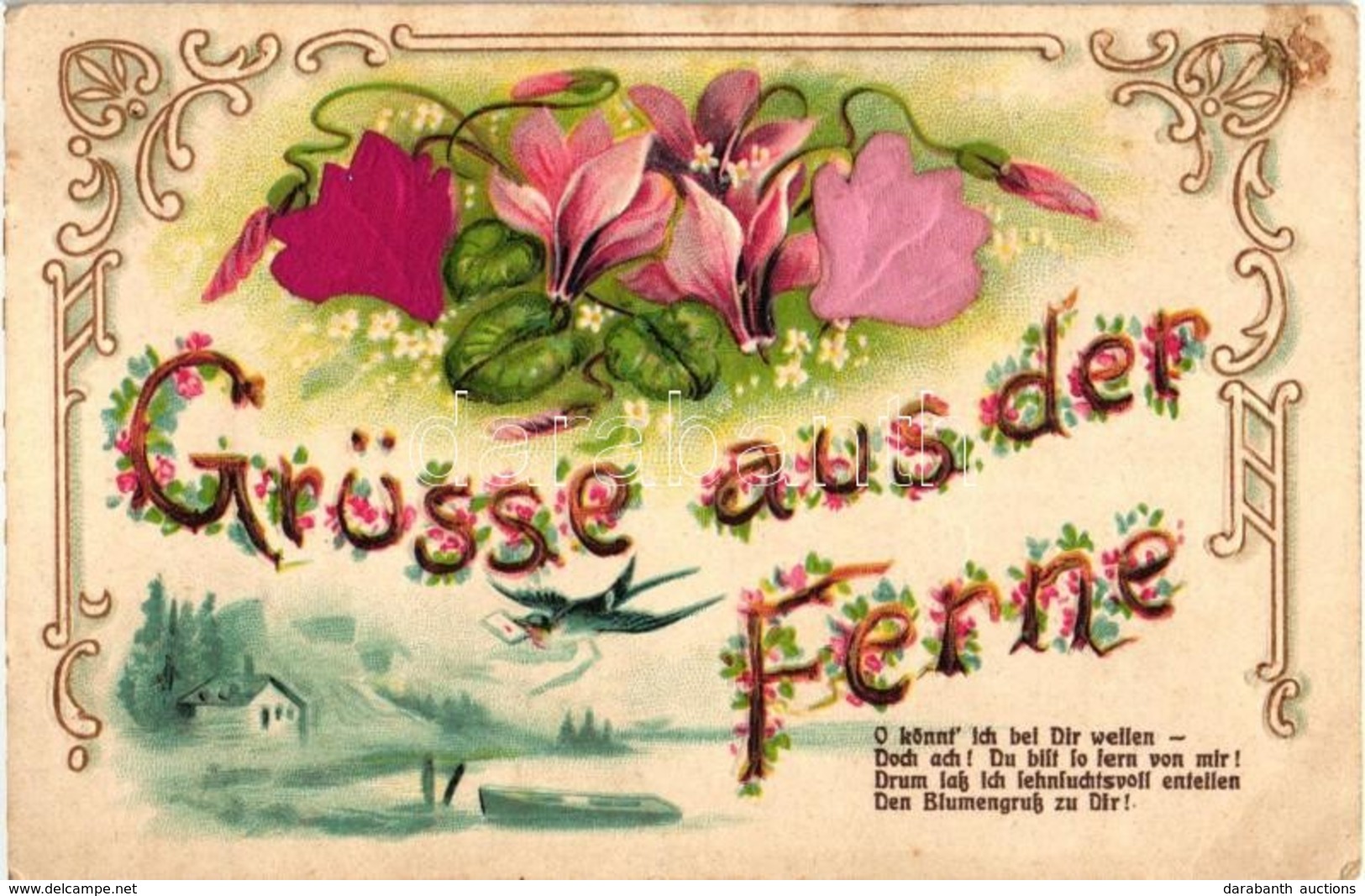 * T4 Grüsse Aus Der Ferne / Greeting Card, Emb. Litho Silk Card (pinhole) - Unclassified