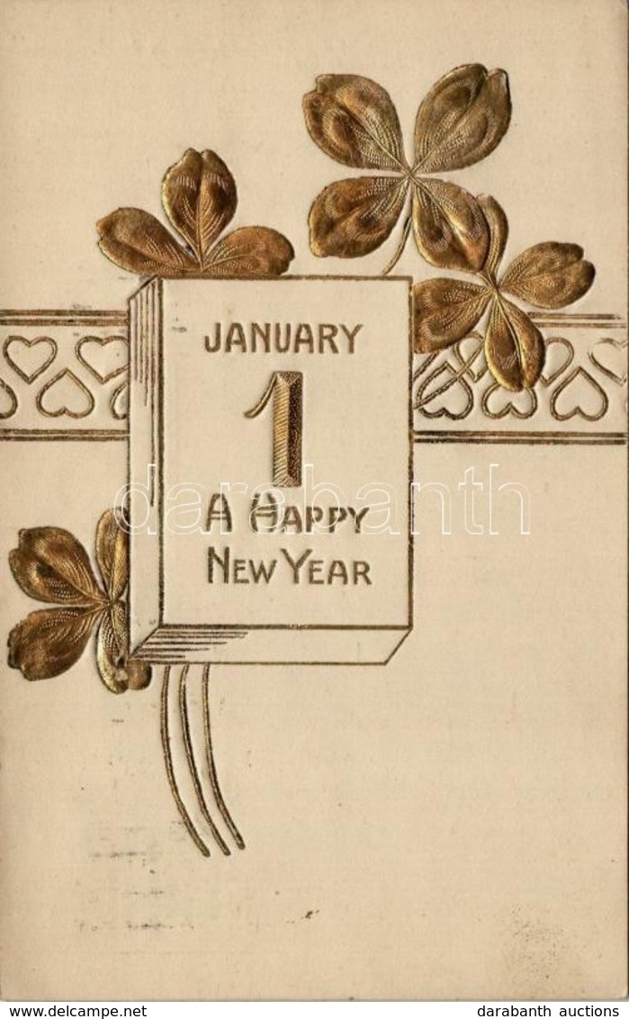 T4 New Year, Golden Emb., German-American Novelty Art Series No. 1050. (cut) - Zonder Classificatie