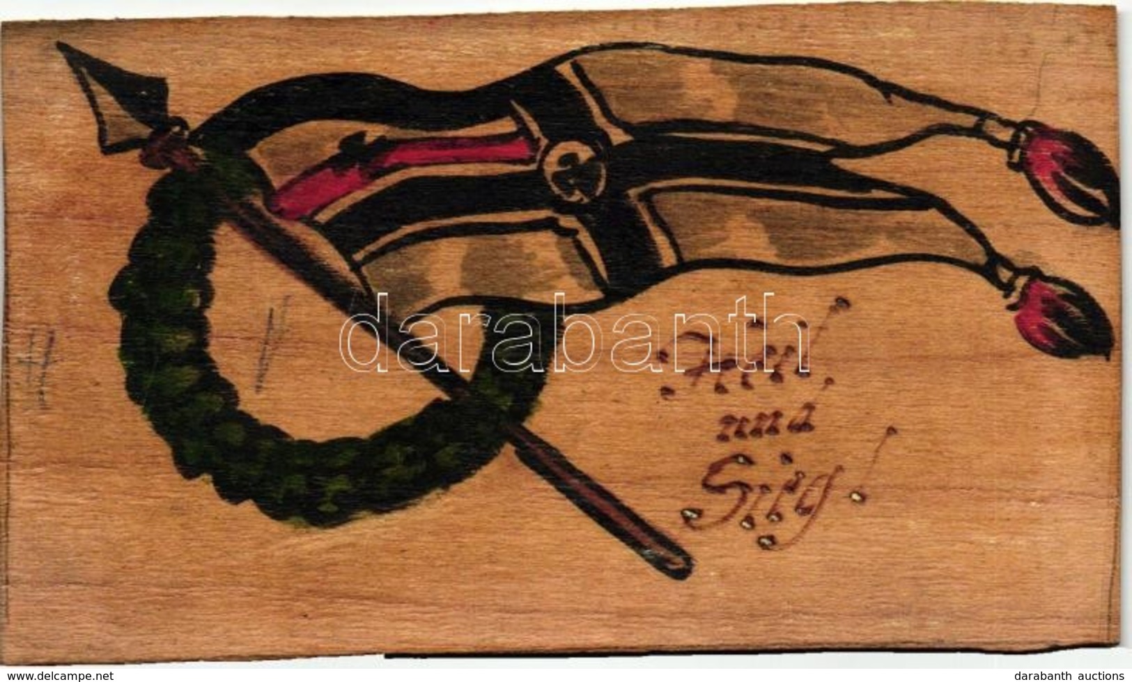 ** T4 Heil Und Sieg! / German Flag, Hand-painted Wooden Card (b) - Unclassified