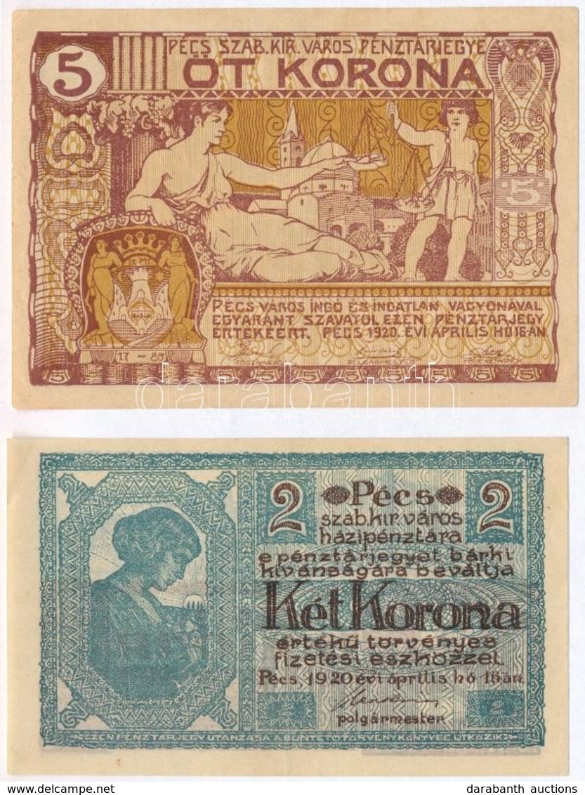 Pécs 1920. 2K + 5K Pénztárjegy T:III Egyiken Kis Restaurálás - Unclassified