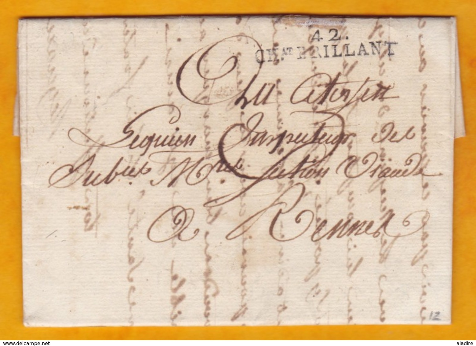 1795 - Marque Postale 42. CHat BRILLANT, Chateaubriant, Loire Inférieure Sur Lettre De 3 P.vers Rennes, Ille & Vilaine - 1701-1800: Voorlopers XVIII