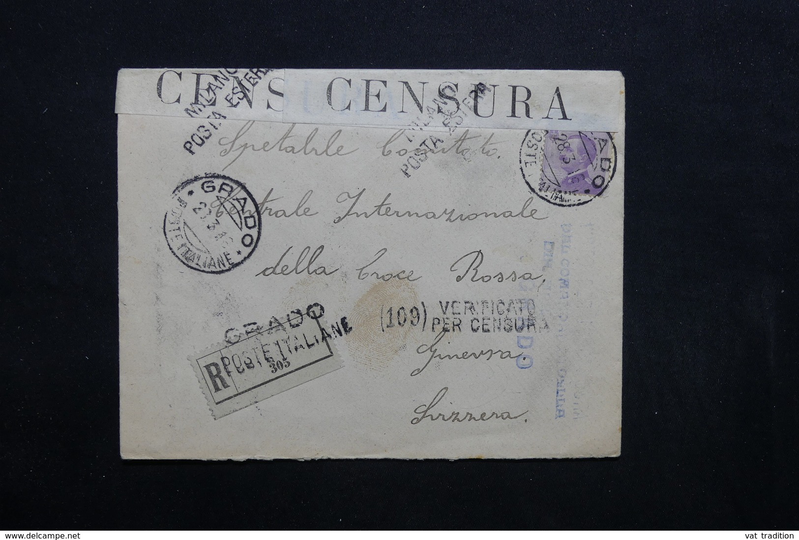 ITALIE - Enveloppe En Recommandé De Grado Pour La Suisse En 1916 Avec Contrôle Postal , Voir Griffes - L 32364 - Storia Postale