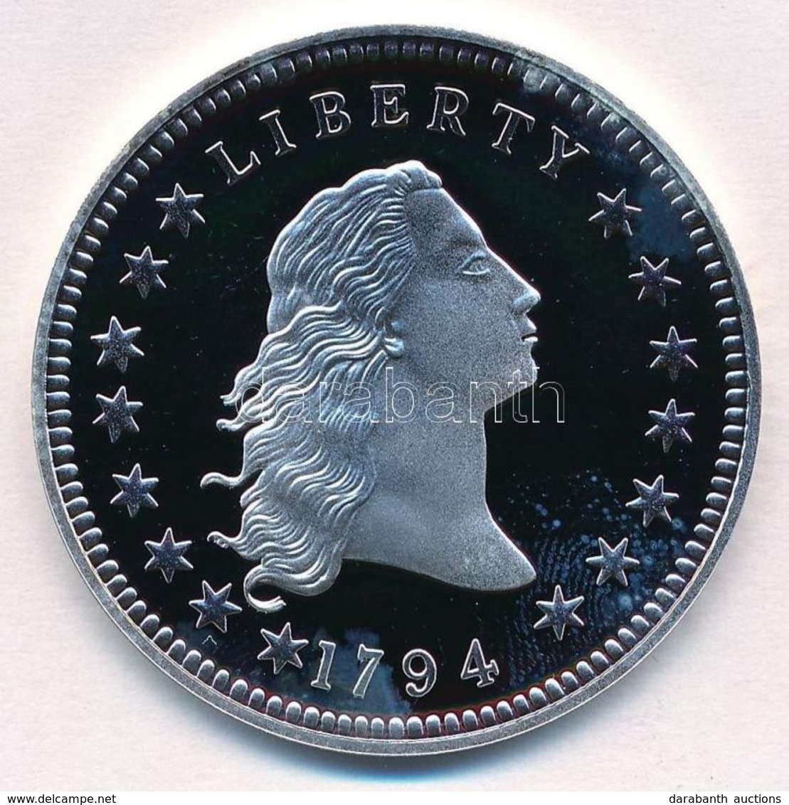 Amerikai Egyesült Államok 1794. 1$ 'Szabadság Dollár' Ag Replika Emlékérme (20,18g/40mm) T:PP Ujjlenyomat USA 1794. 1$ ' - Unclassified