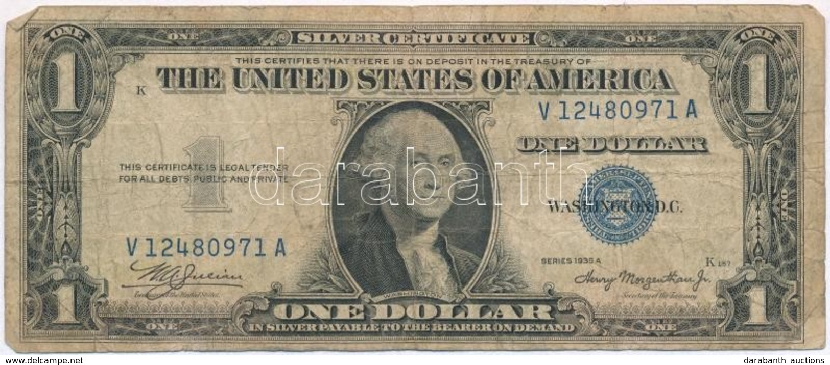 Amerikai Egyesült Államok 1935-1945. (1935A) 1$ 'Silver Certificate - Kisméretű', Kék Pecsét, 'William Alexander Julian  - Non Classificati