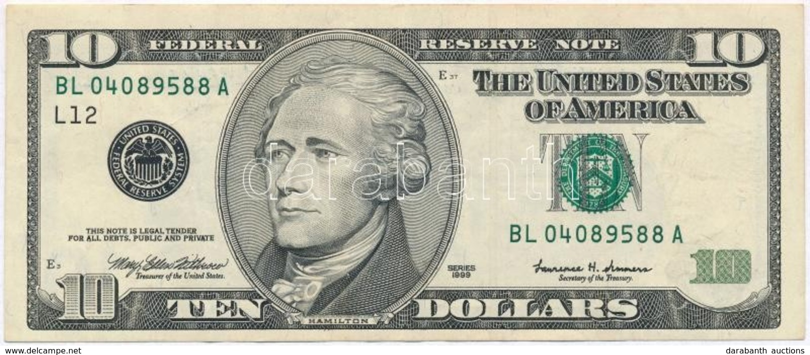 Amerikai Egyesült Államok 1999-2001. (1999) 10$ 'Federal Reserve Note' 'Mary Ellen Withrow - Lawrence H. Summers' T:III  - Ohne Zuordnung