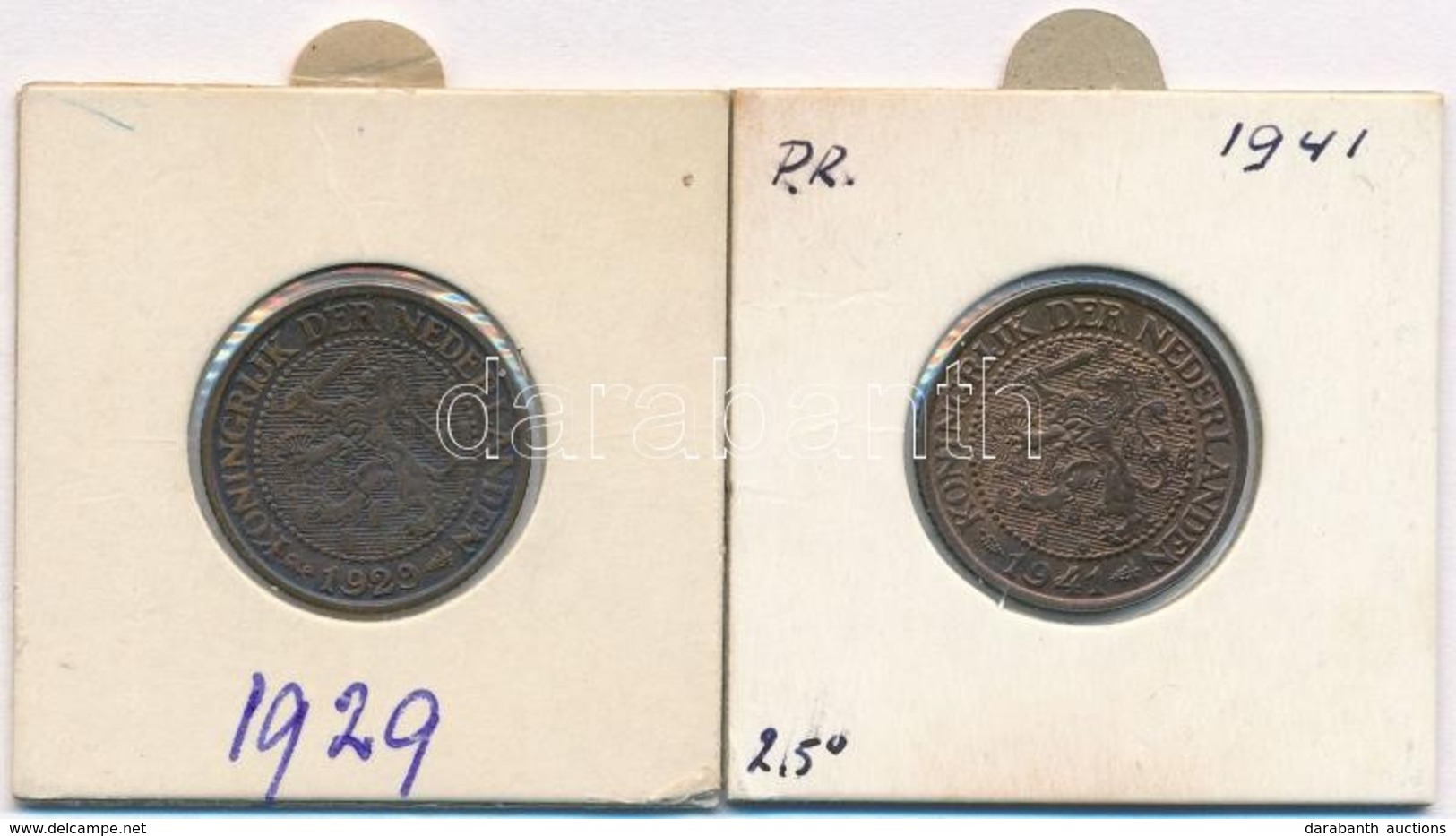 Hollandia 1929-1941. 2 1/2c Br (2x) T:1- Kis Patina 
Netherlands 1929-1941. 2 1/2 Cents (2x) Br C:AU Small Patina
Krause - Unclassified
