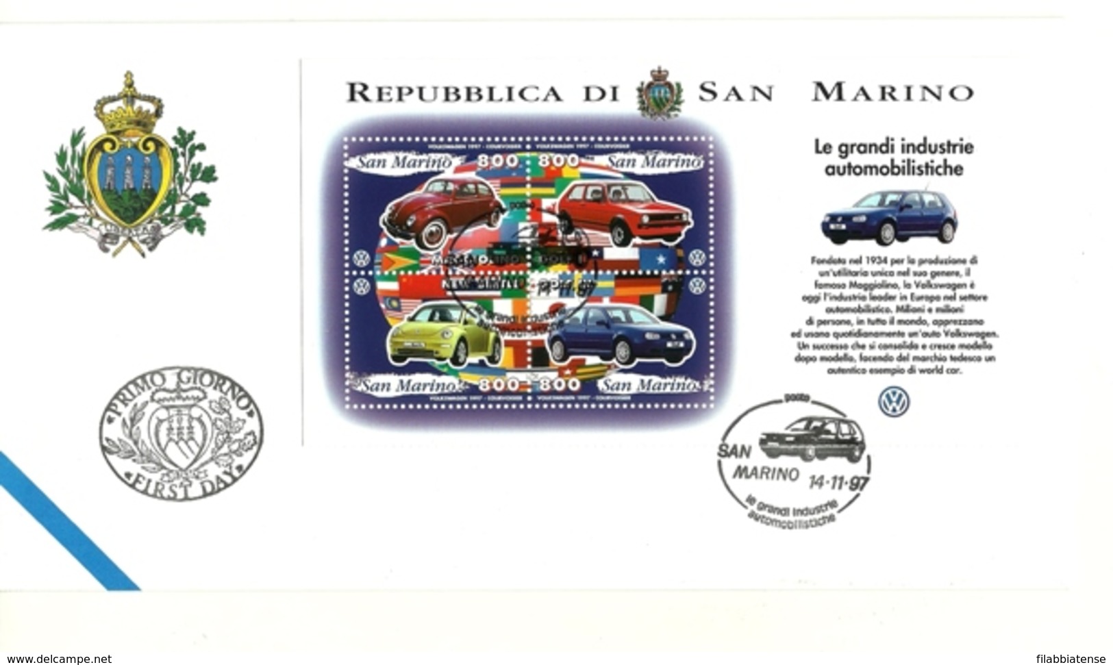 1997 - San Marino BF 57 Volkswagen - FDC   ----- - Automobili