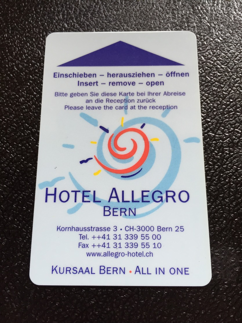 Hotelkarte Room Key Keycard Clef De Hotel Tarjeta Hotel  ALLEGRO BERN Casino On Back - Ohne Zuordnung