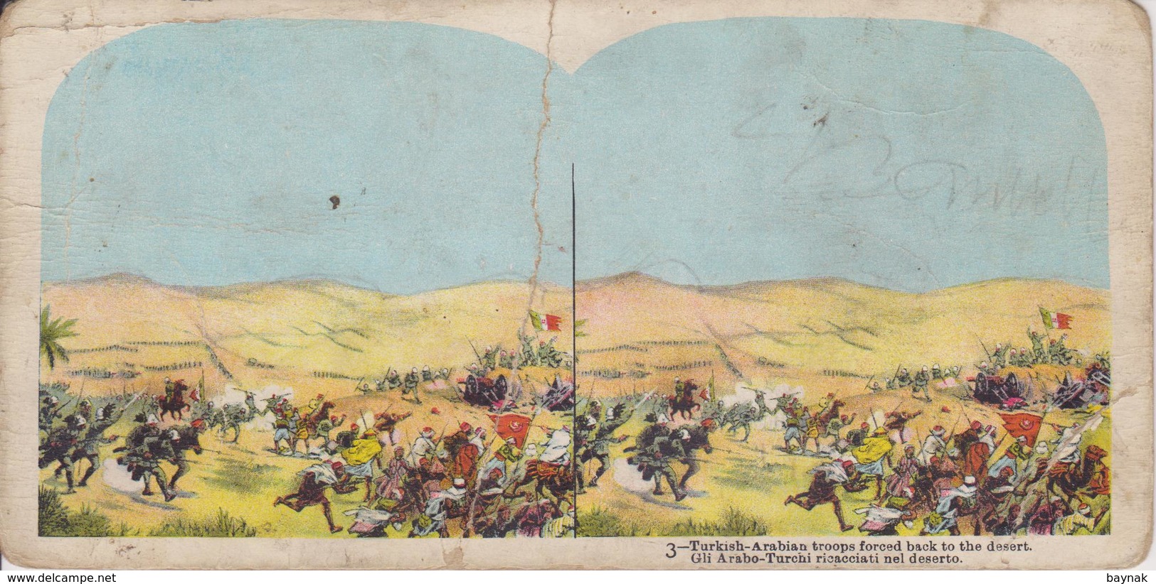 STEREO CARD  17 Cm X 8 Cm  ~~  ITALIA, LIBYA  ~  WAR IN AFRICA  ~~  TURKIS ~ ARABIAN TROOPS FORCED BACK TO THE DESERT - Sonstige & Ohne Zuordnung