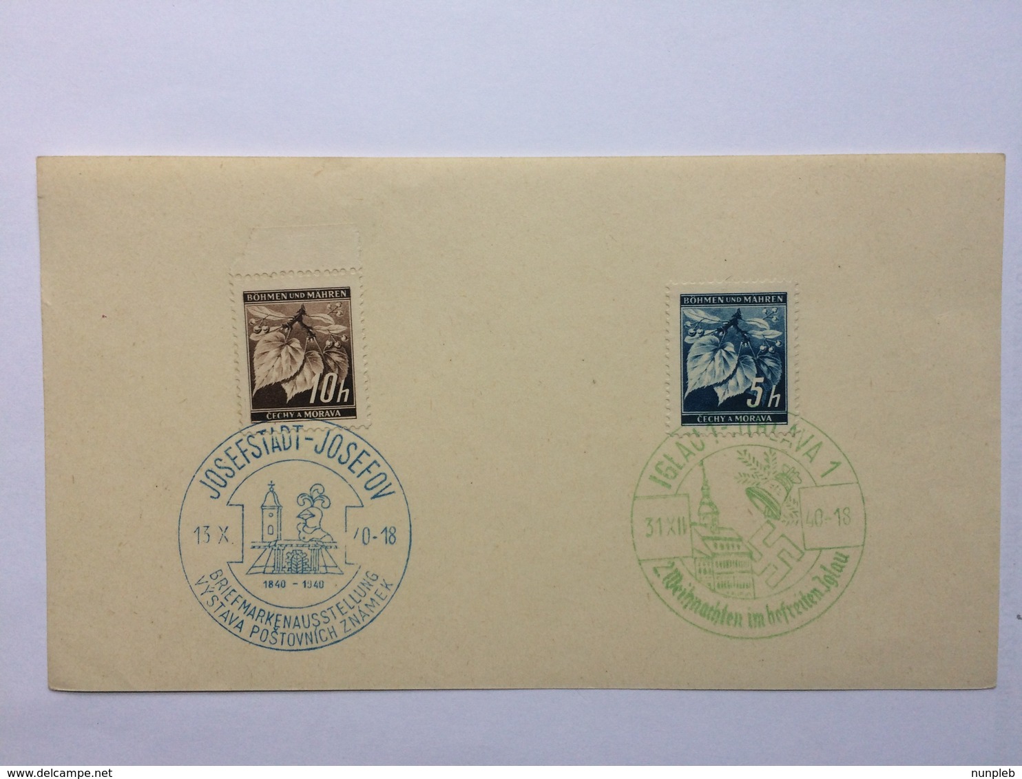 BOHEMIA & MORAVIA 1940 Postal Piece Josefov And Iglau Handstamps - Covers & Documents