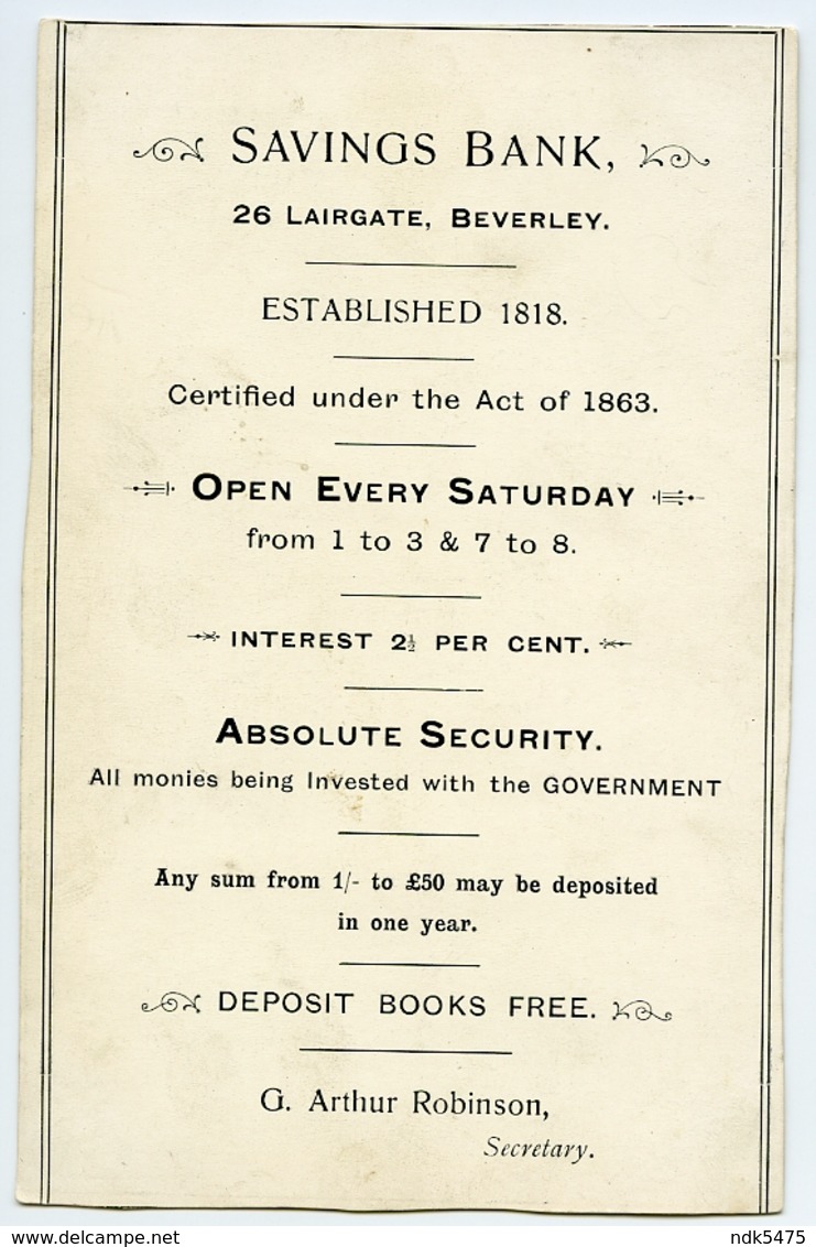 ADVERTISING : BEVERLEY - SAVINGS BANK, LAIRGATE - Advertising