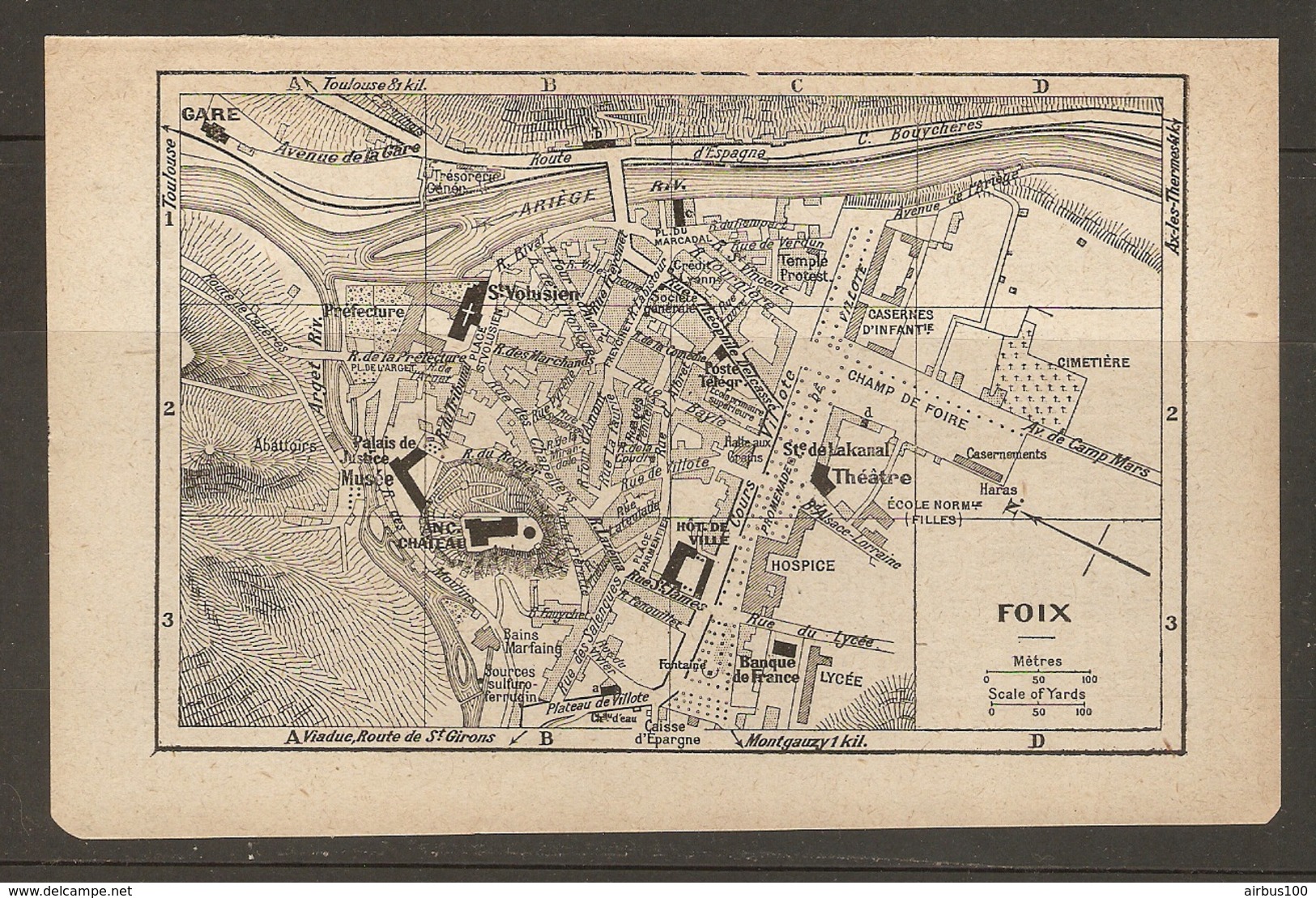 CARTE PLAN 1921 - FOIX CASERNE INFANTERIE ABATTOIRS GARE CHAMP De FOIRE BANQUE De FRANCE - Cartes Topographiques