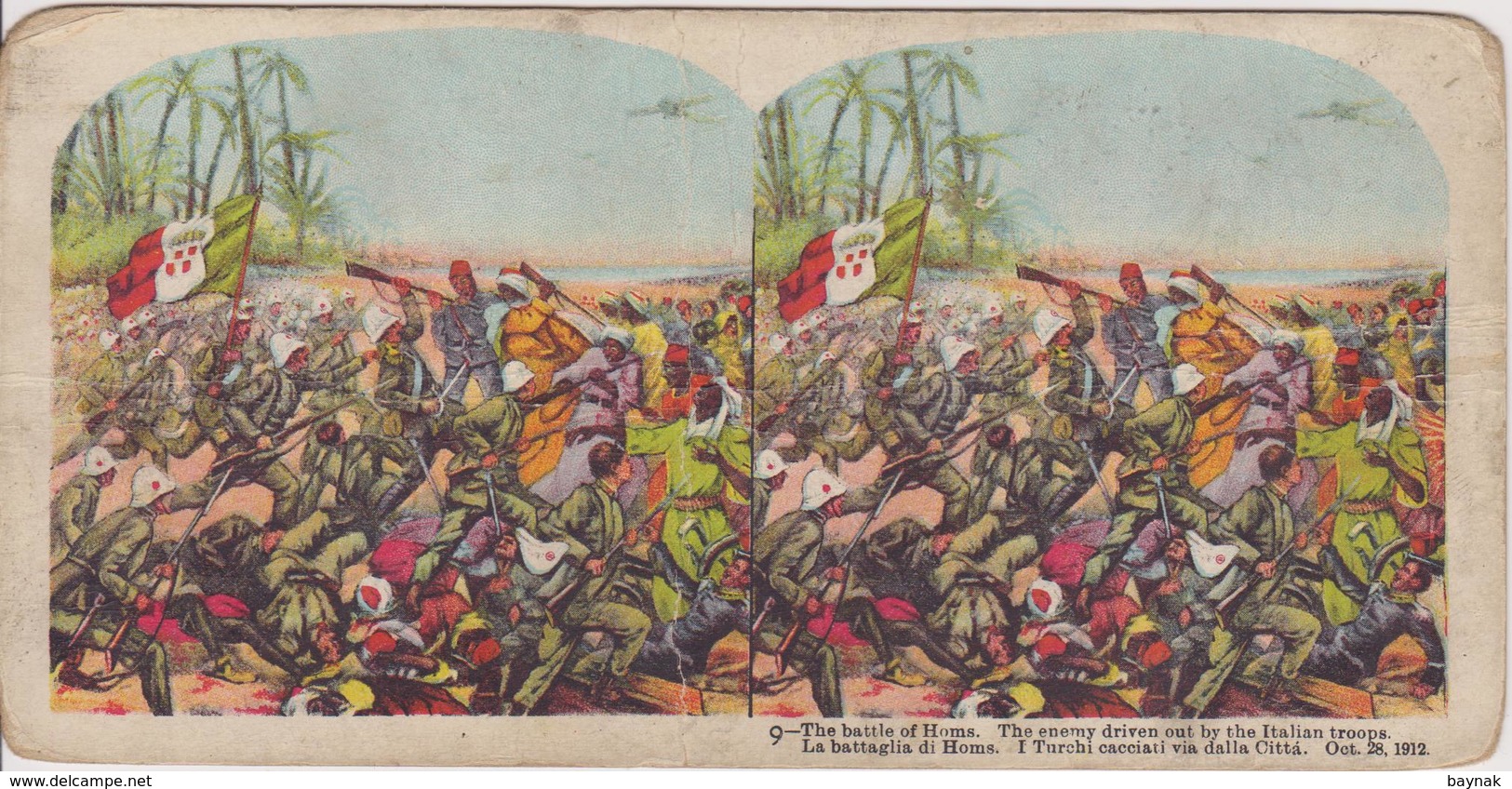 STEREO CARD  17 Cm X 8 Cm  ~~  ITALIA, TURKEY, LIBYA  ~  WAR IN AFRICA  ~~  THE BATLE OF HOMS - Sonstige & Ohne Zuordnung