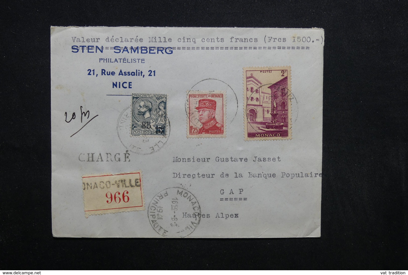 MONACO - Enveloppe Commerciale ( Négociant En Philatélie De Nice ) En Recommandé Chargé Pour Gap En 1941 - L 32387 - Covers & Documents