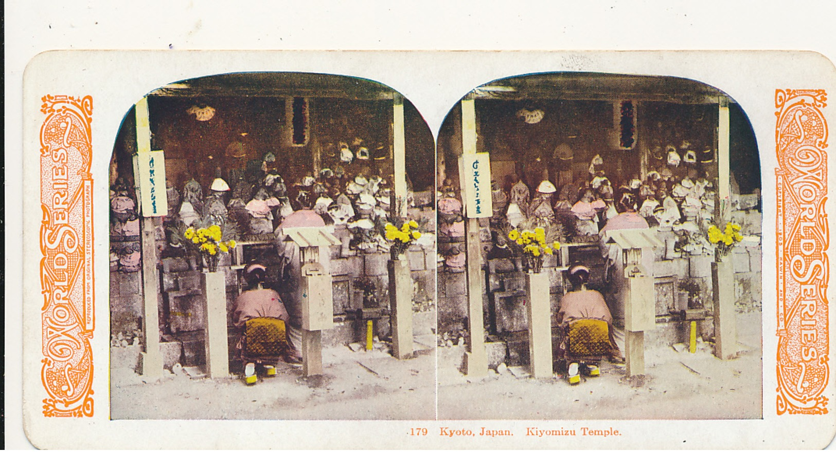 STEREOVIEW - # 179, Kyoto, Japan.  Kyomizu Temple. WORLD SERIES, By KAWIN, 1905 - Stereoscopic