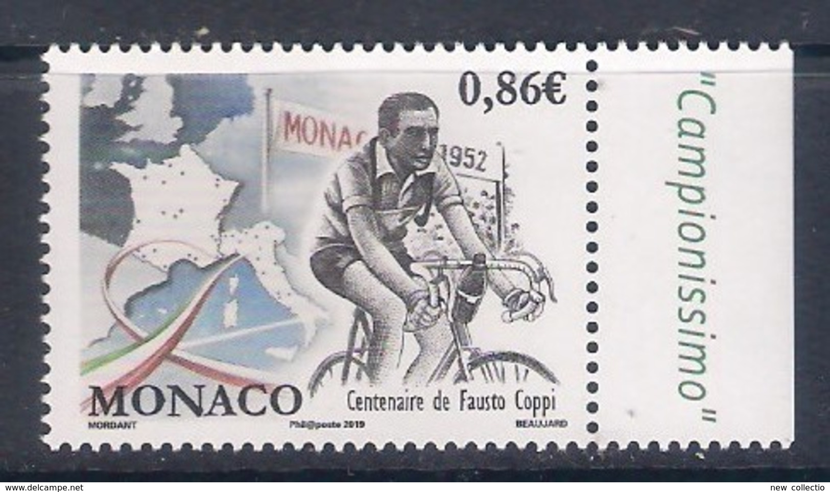 Monaco (2019) Ciclismo/cycling: Fausto Coppi (Centenario Della Nascita/Centenary Of The Birth) - Single Stamp (MNH) - Radsport