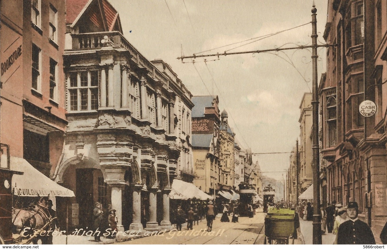 CARTE POSTALE ORIGINALE ANCIENNE COULEUR : EXETER HIGH STREET AND GUILDHALL DEVON  ANGLETERRE ANIMEE - Exeter