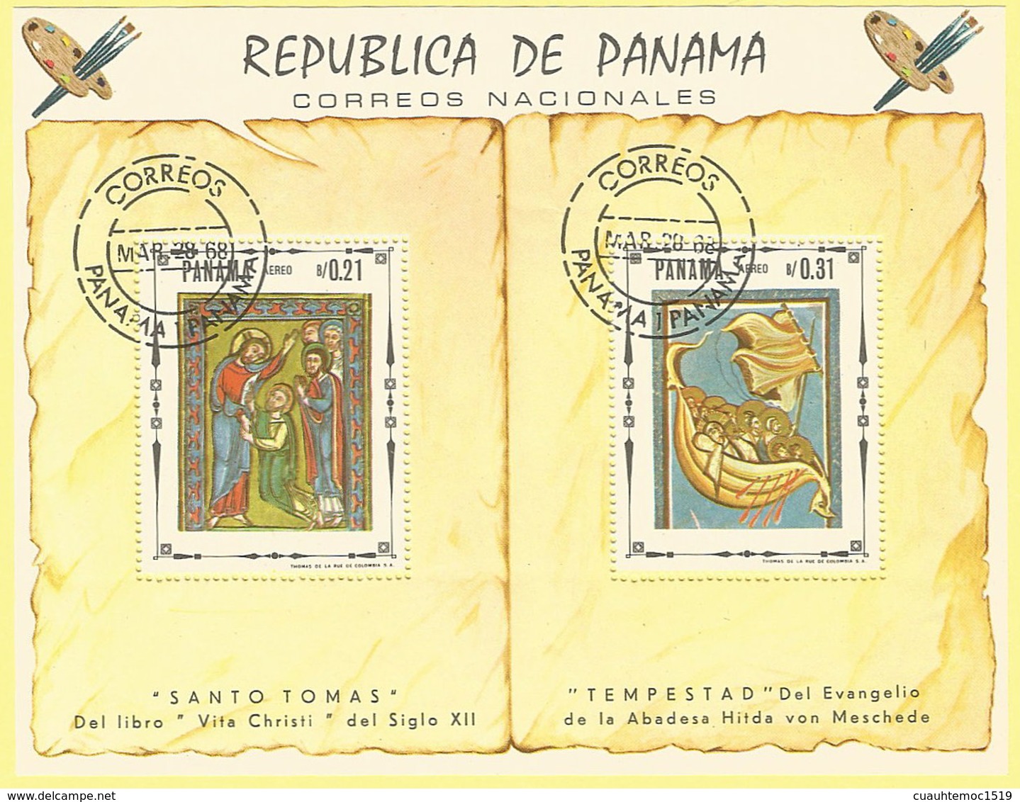 Panama 1968: Block 82 Mit Nr. 1038+1039° 2 Bilder Aus Dem Evangeliar Der Äbtissin Hitda Von Meschede #H20 - Panama