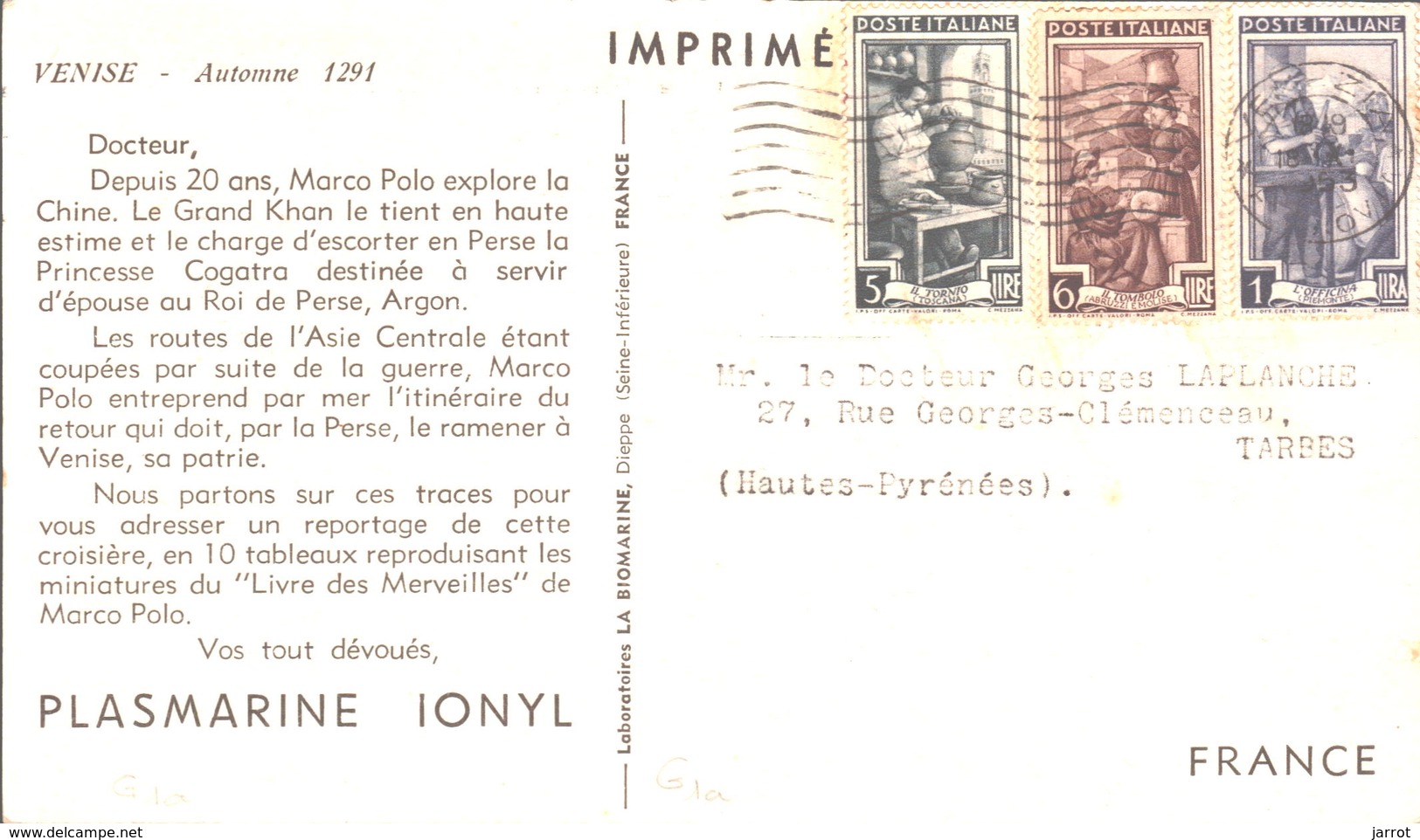 IONYL Plasmarine Marinol Sur Les Traces De Marco Polo Serie G CP N° 1 - Advertising