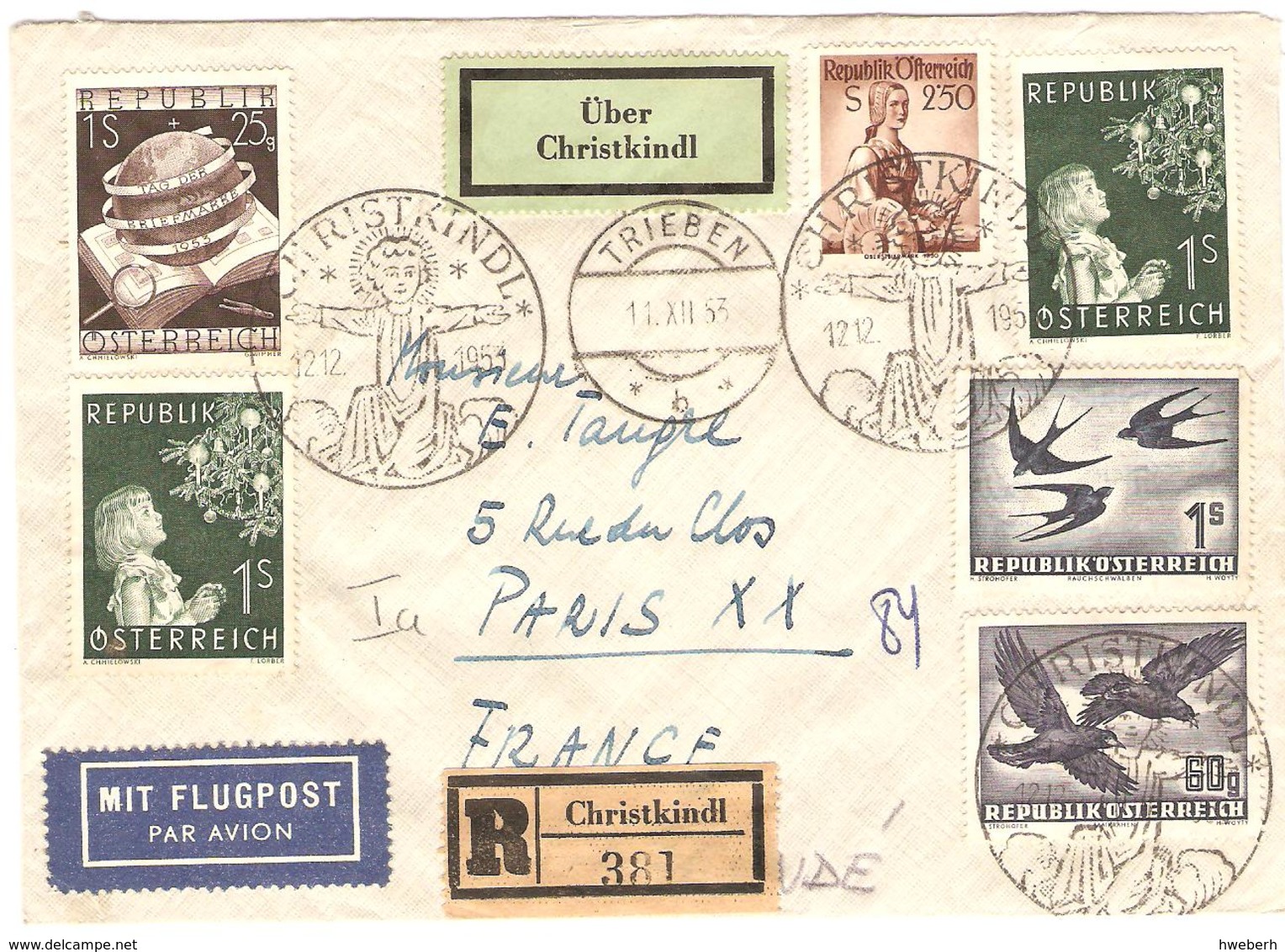 Autriche Nativité : 1953/55 3 Lettres (dont 1 LR) Avec Grand Cachet Circulaire Illustré CHRISTKINDL - Christianisme