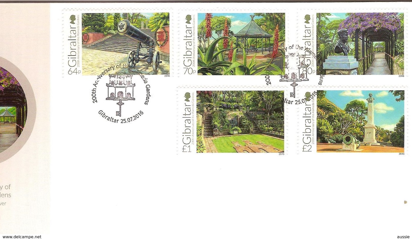 Gibraltar 2016 Michel N° 1741-1745 ETB FDC Oblitéré Alameda Gardens Jardins Tuinen - Gibraltar