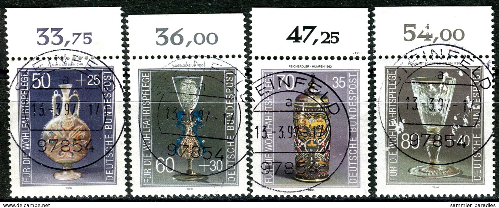 BRD - Mi 1295 / 1298 Oberrand - OO Gestempelt (F) - Kostbare Gläser, Wohlfahrt 86 - Used Stamps