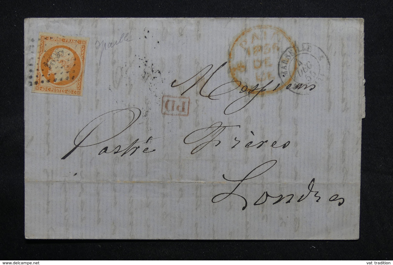 FRANCE - Lettre De Marseille Pour Londres En 1855 , Affranchissement Napoléon 40ct - L 32401 - 1849-1876: Période Classique