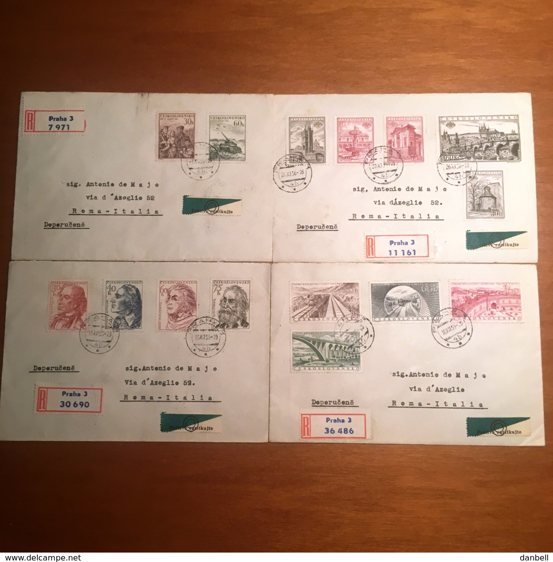 MG195)CECOSLOVACCHIA 1955 Storia Postale Intera Annata Su Raccomandate Viaggiate Inclusa Posta Aerea - Storia Postale