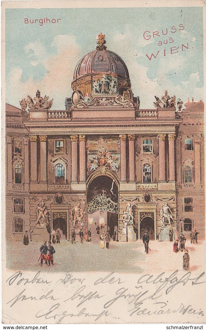 Litho Künstlerkarte AK Gruß Aus Wien 1900 Burgthor Burgtor Mitte Ringstraße K U K Österreich Ungarn Austria Autriche - Ringstrasse