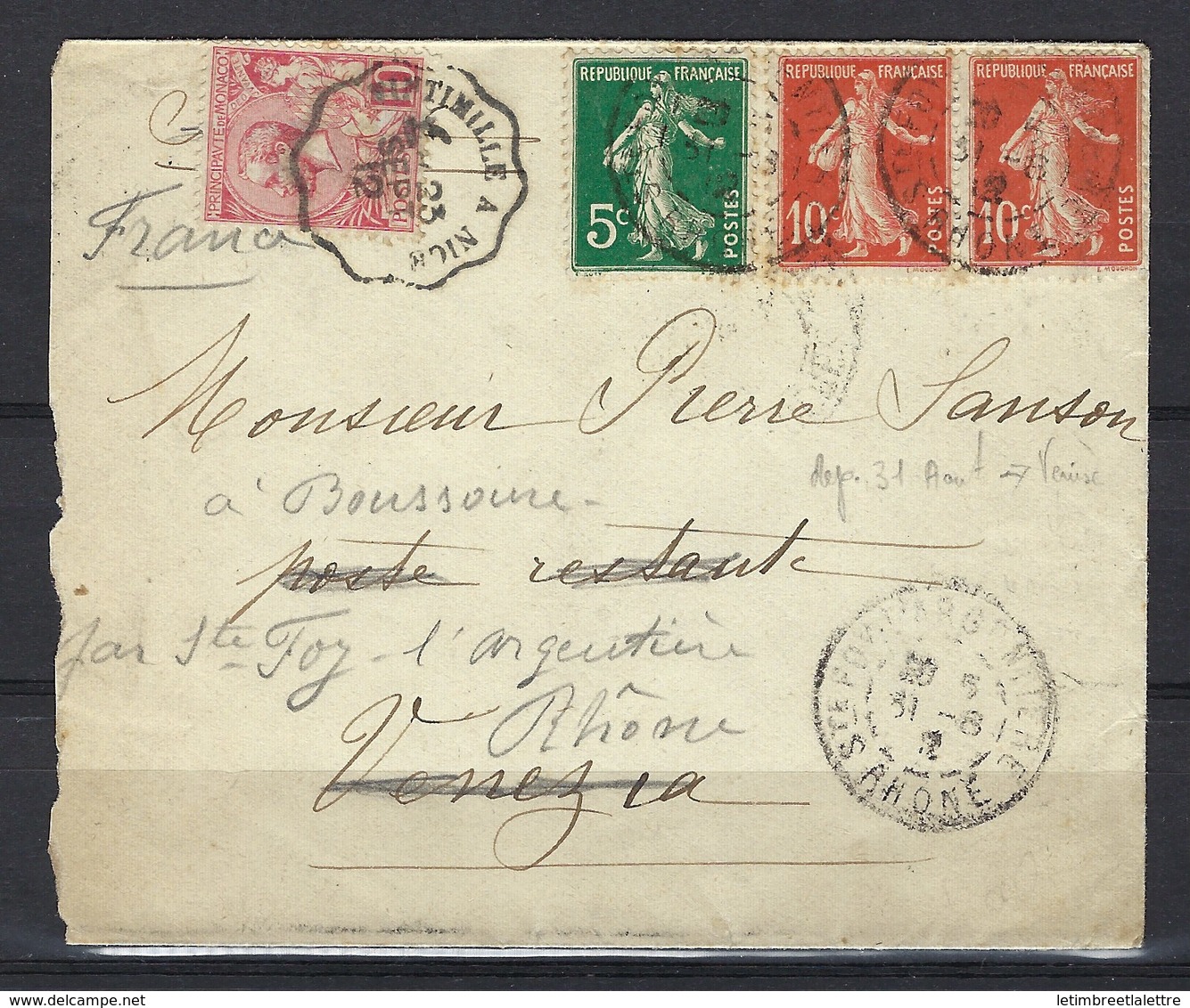 Lettre De Monaco Affranchissement Mixte ( Lettre Réexpédiée De Monaco, RARE ) - Postmarks