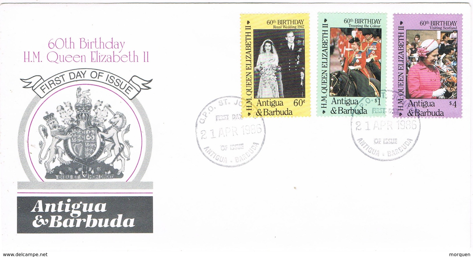 33125. Carta F.D.C. St. JOHNS G.P.O. (Antigua Y Barbuda) 1986. 60 Ann. Queen Elisabeth II - Antigua Y Barbuda (1981-...)