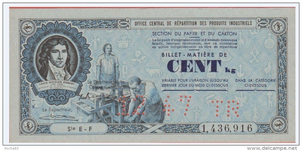 BON MATIERE - PAPIER & CARTON - 100 Francs De O C R P I Du 12 1947 - Bons & Nécessité