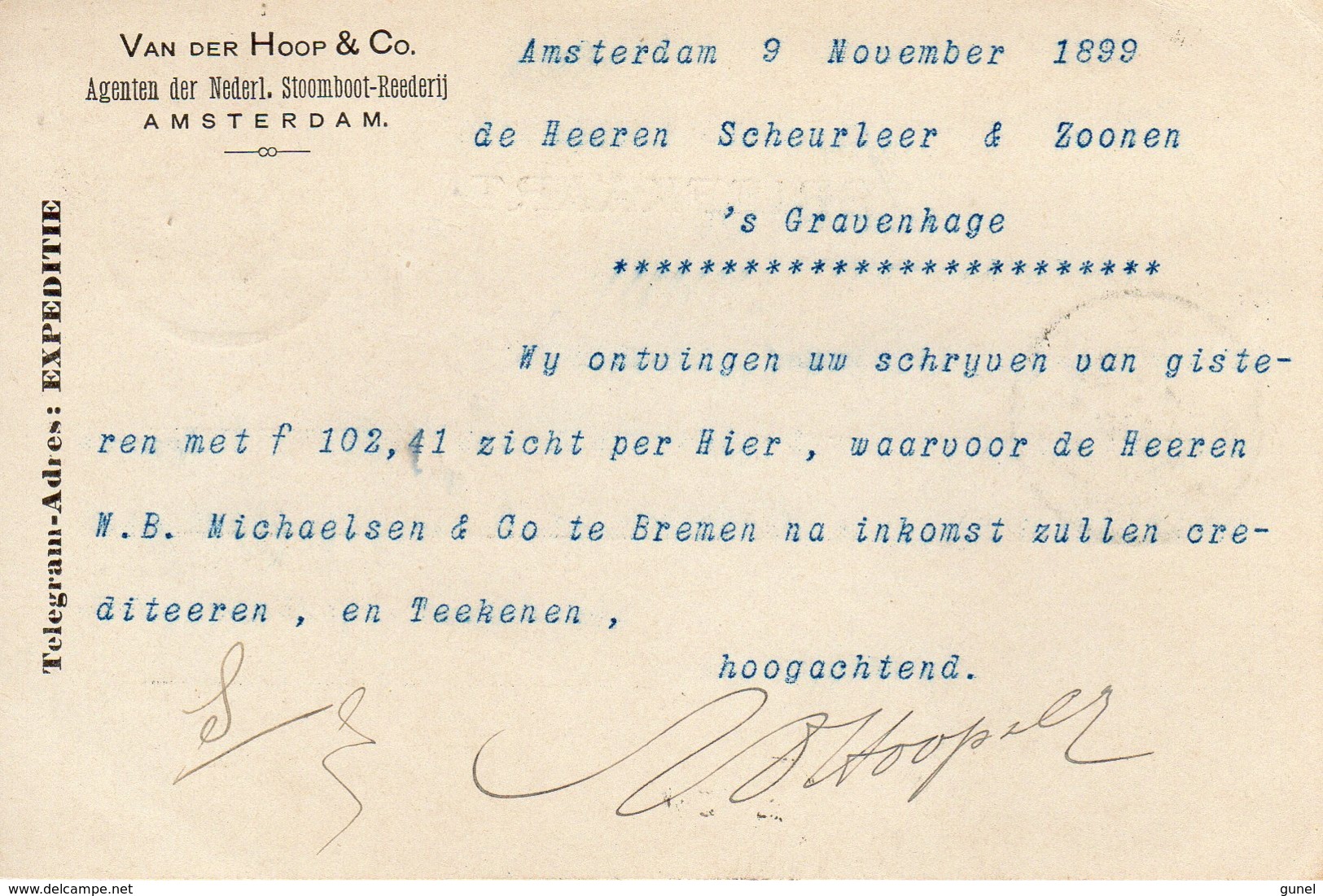 9 NOV 99  Briefkaart Met Firmalogo Van Amsterdam Naar 's-Gravenhage - Brieven En Documenten