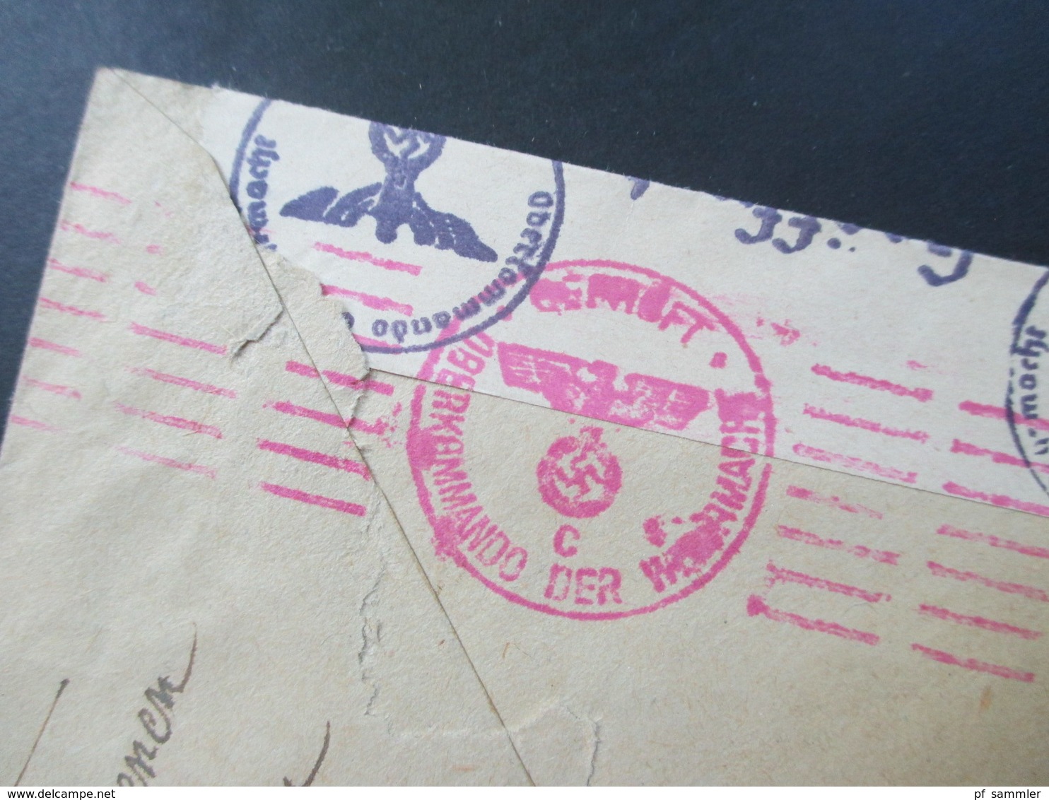 Belgien 1943 Nr. 641 EF Spoedbestelling Expres Geöffnet / OKW Zensur Mit Rosa Zensurstempel Geprüft OKW C - 1934-1935 Léopold III