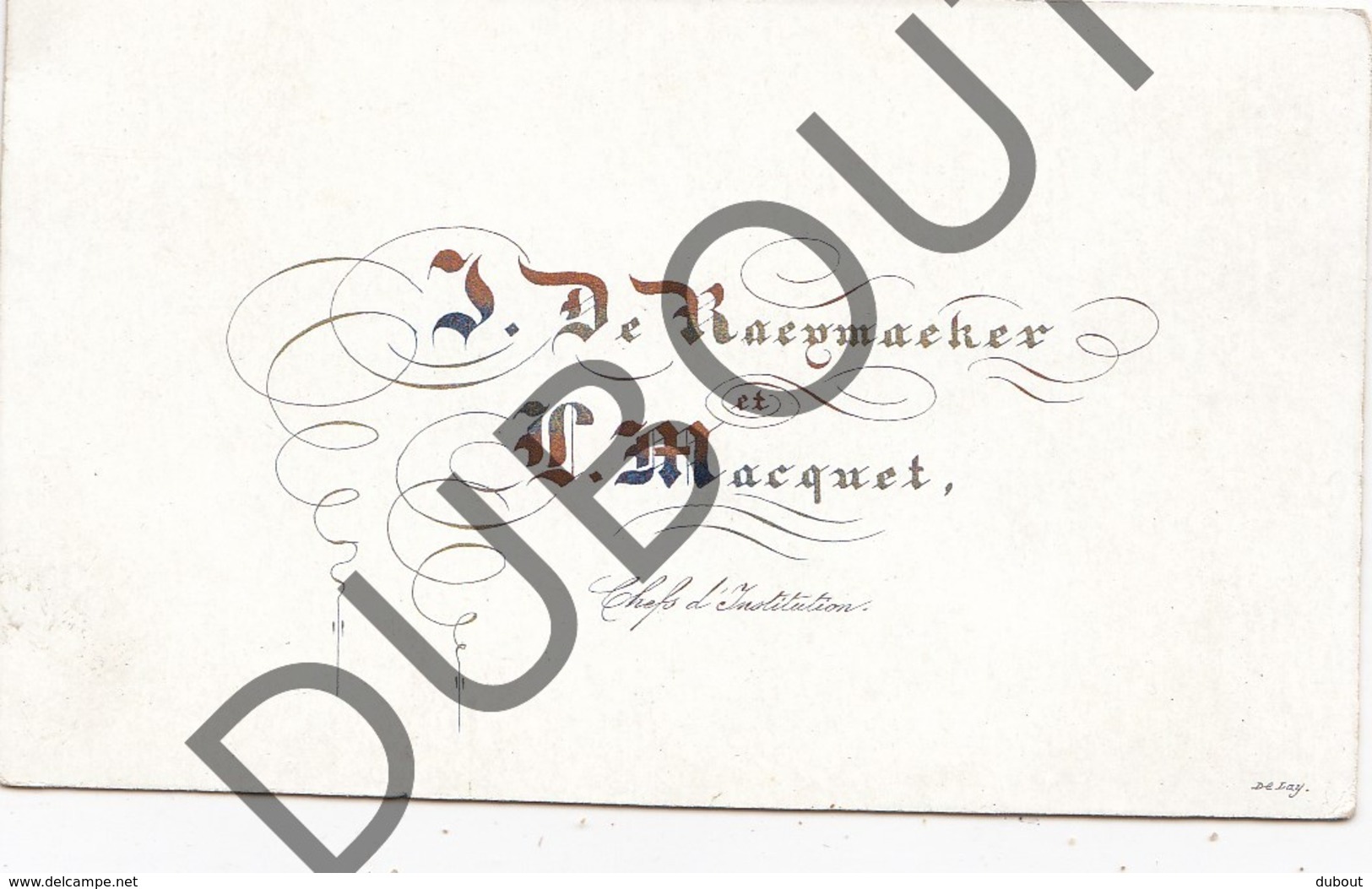 Porseleinkaart - Carte Porcelaine  - J. De Raeymaeker Et Maquet- Chefs D'Institution  9 X 5,4 Cm  (G145) - Autres & Non Classés