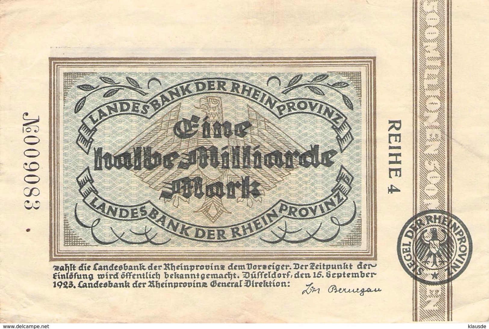 Notgeld Eine Halbe-Milliarde Mark Düsseldorf Reihe 4 009083 VF/F (III) - [11] Lokale Uitgaven