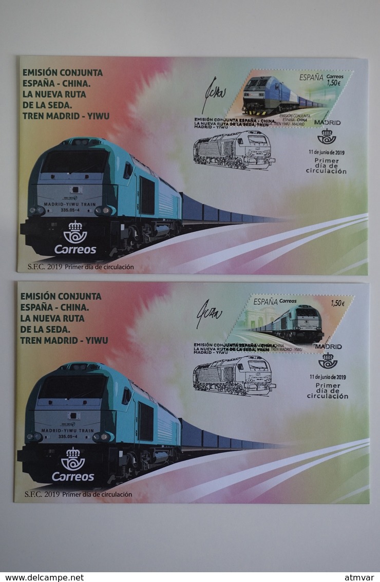 SPAIN / ESPAGNE (2019) - Joint Issue CHINA - Nueva Ruta De La Seda Tren Madrid-Yiwu / Railway - First Day Covers SIGNED! - Cartas & Documentos