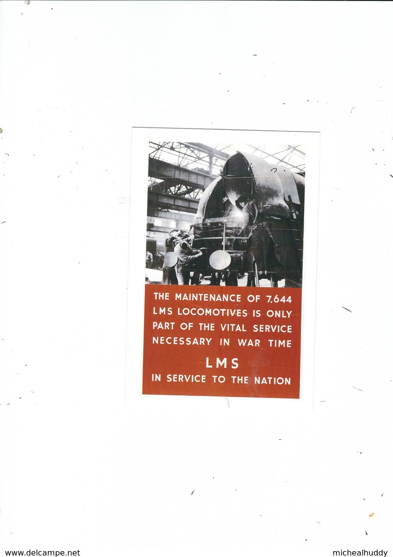 UK RAILWAY STATION POSTER ON POSTCARD  WW2   LMS IN SERVICE TO THE NATION - Other & Unclassified