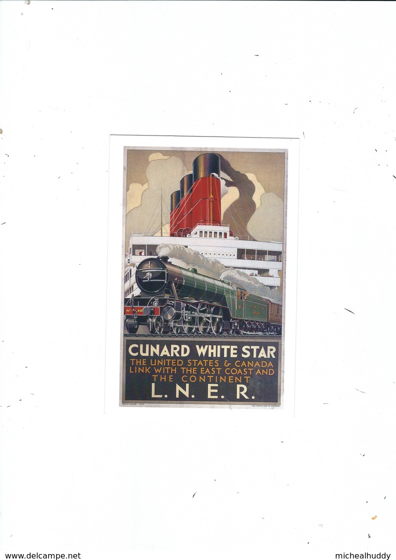 UK RAILWAY STATION POSTER ON POSTCARD  LNER FOR LINK WITH CUNARD WHITE STAR SERVICES - Other & Unclassified