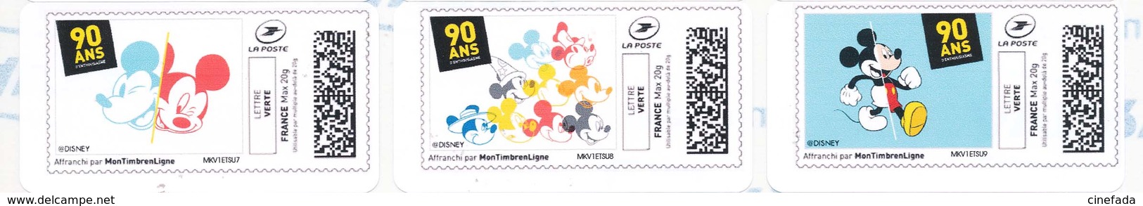 FRANCE MICKEY 90 Ans 28 étiquettes  Autoadhésives Neuves** MonTimbrenligne. Cinéma, Film, Movie. - 2010-... Viñetas De Franqueo Illustradas