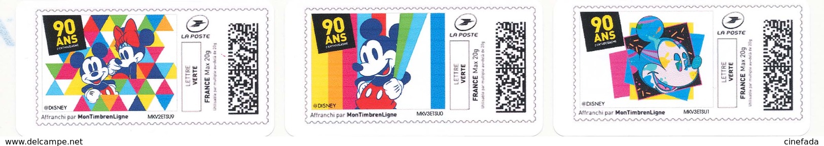 FRANCE MICKEY 90 Ans 28 étiquettes  autoadhésives neuves** MonTimbrenligne. Cinéma, film, movie.